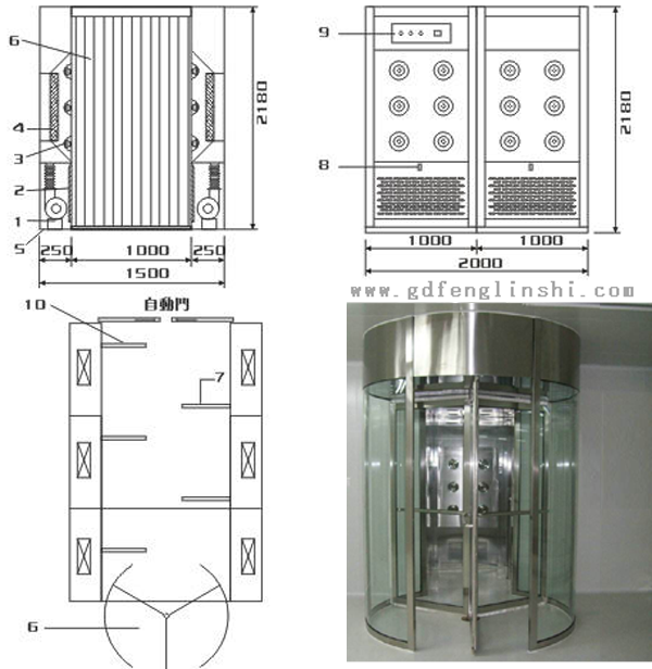 旋轉(zhuǎn)門風淋室結(jié)構(gòu)圖 旋轉(zhuǎn)門風淋室結(jié)構(gòu)圖